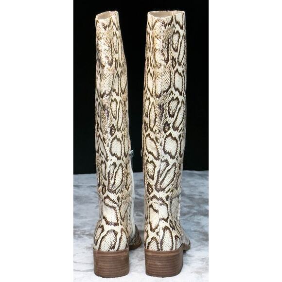 Vince Camuto BeaAnna Tan Leather Snake Print Knee High Boots Womens Size 7 - Picture 6 of 16